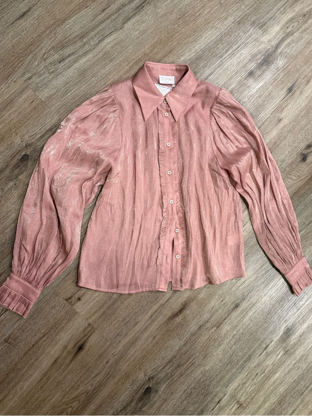 NWT Fate Shimmery Foiled Dusty Rose Crinkle Button-Down Blouse